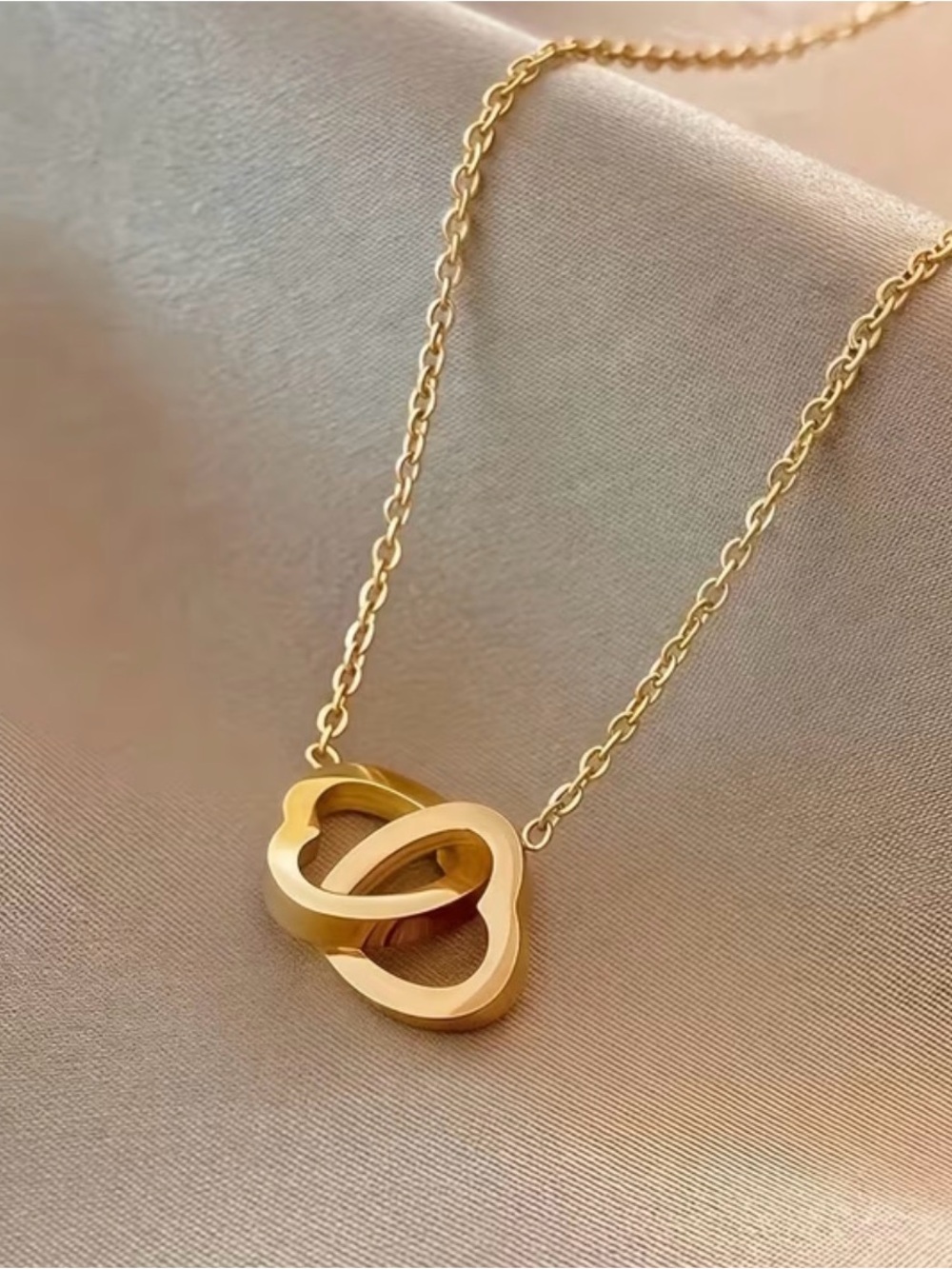 Hypoallergenic 18K Gold Plated Stainless Steel Double Heart Necklace Anti-fading